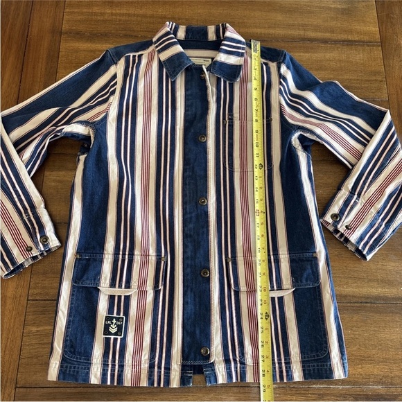 Ralph Lauren Jeans Company Striped Denim Jacket Zip Snap Red Cream Blue Medium - Picture 11 of 15